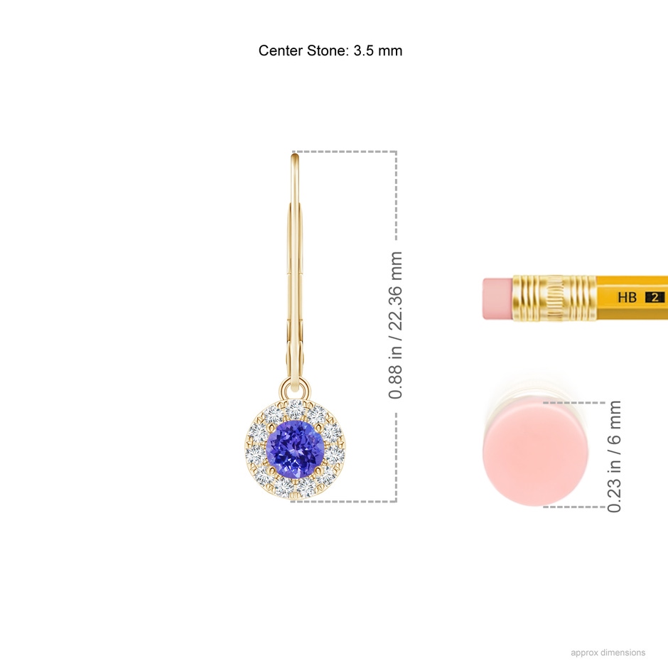4mm AAAA Round Tanzanite Leverback Halo Dangle Earrings in Yellow Gold product image