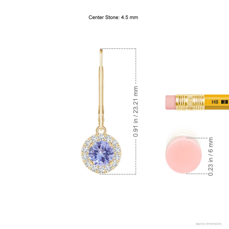 5mm AA Round Tanzanite Leverback Halo Dangle Earrings in Yellow Gold product image