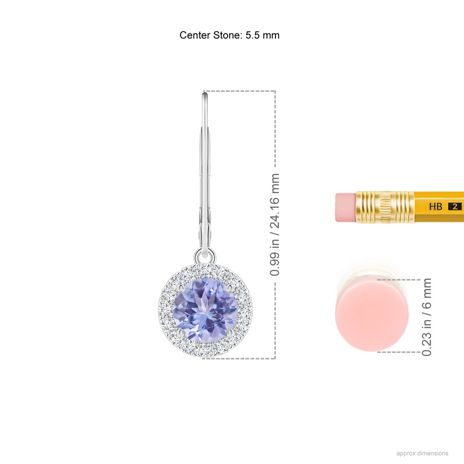 6mm A Round Tanzanite Leverback Halo Dangle Earrings in White Gold product image