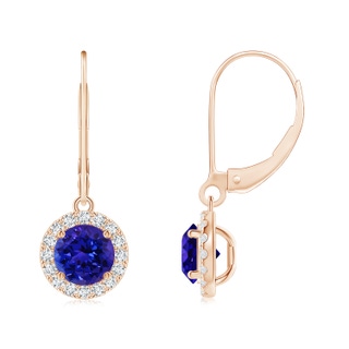 6mm AAAA Round Tanzanite Leverback Halo Dangle Earrings in Rose Gold