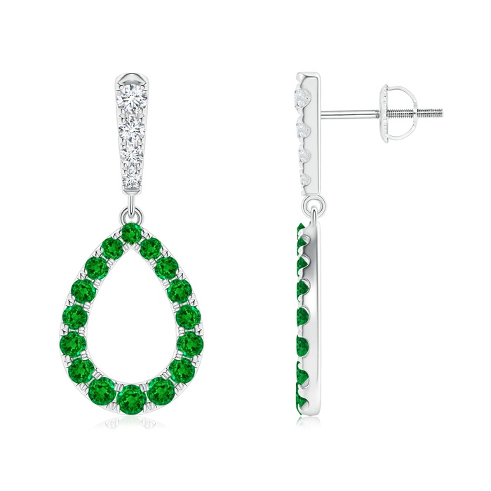 2.5mm AAAA Prong-Set Emerald and Diamond Open Drop Earrings in P950 Platinum 