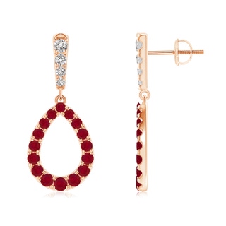 2.5mm AA Prong-Set Ruby and Diamond Open Drop Earrings in Rose Gold
