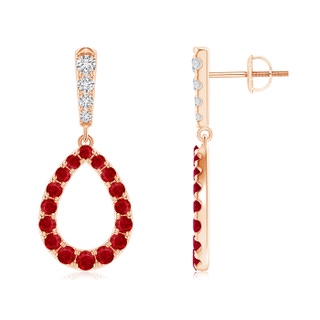 2.5mm AAA Prong-Set Ruby and Diamond Open Drop Earrings in Rose Gold