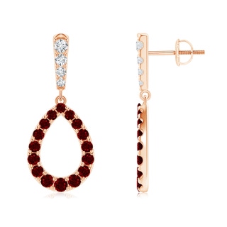 2.5mm AAAA Prong-Set Ruby and Diamond Open Drop Earrings in Rose Gold