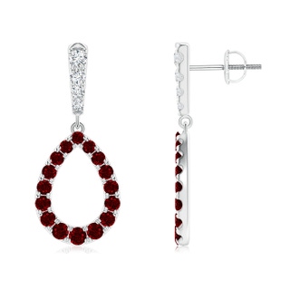 2.5mm AAAA Prong-Set Ruby and Diamond Open Drop Earrings in White Gold