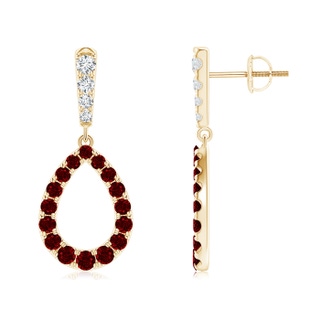 2.5mm AAAA Prong-Set Ruby and Diamond Open Drop Earrings in Yellow Gold