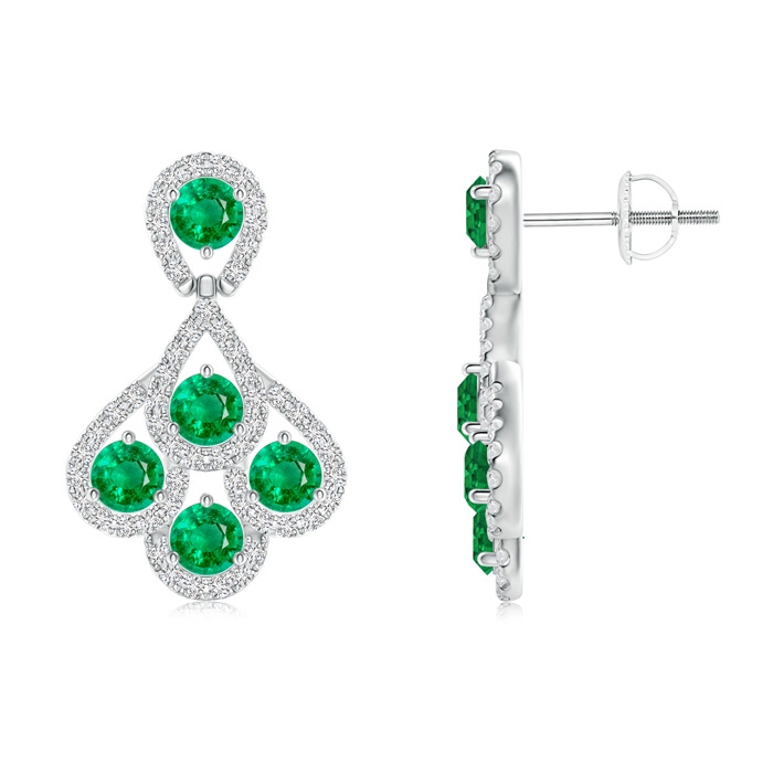 3mm AAA Emerald Dangle Earrings with Diamond Outline in White Gold