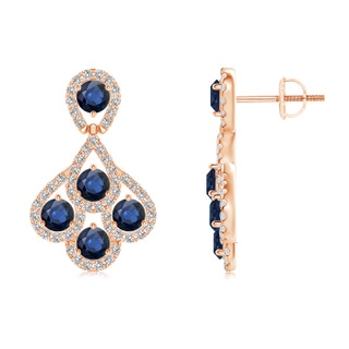 3mm AA Sapphire Dangle Earrings with Diamond Outline in Rose Gold