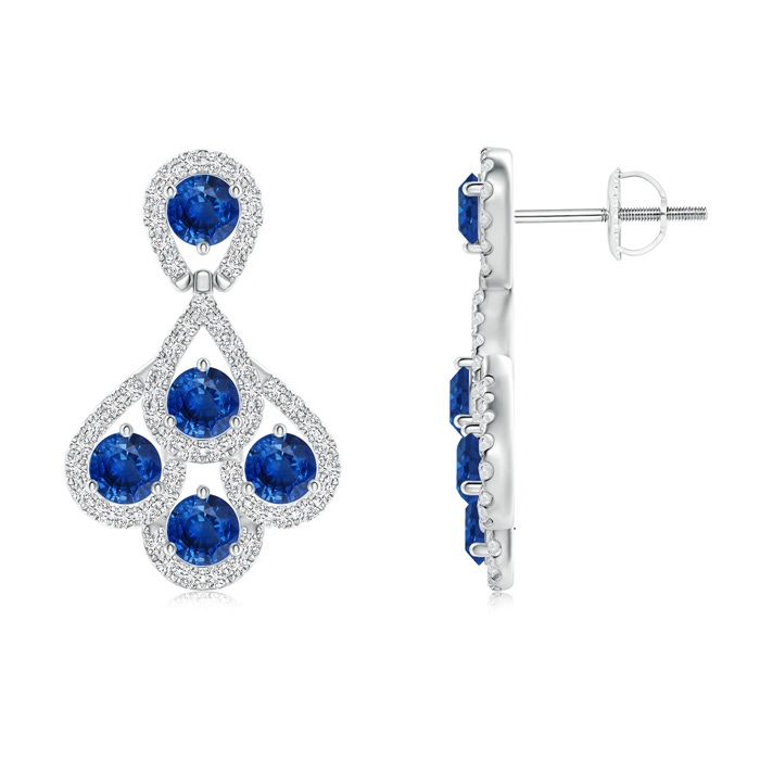 3mm AAA Sapphire Dangle Earrings with Diamond Outline in White Gold 