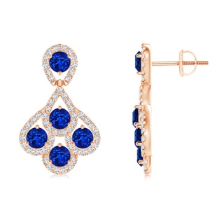 3mm AAAA Sapphire Dangle Earrings with Diamond Outline in Rose Gold