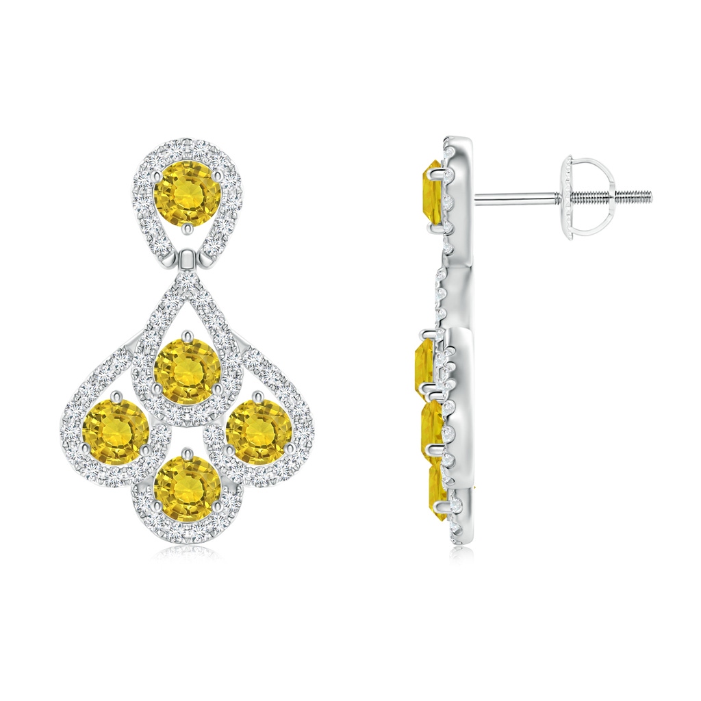 3mm AAAA Yellow Sapphire Dangle Earrings with Diamond Outline in White Gold