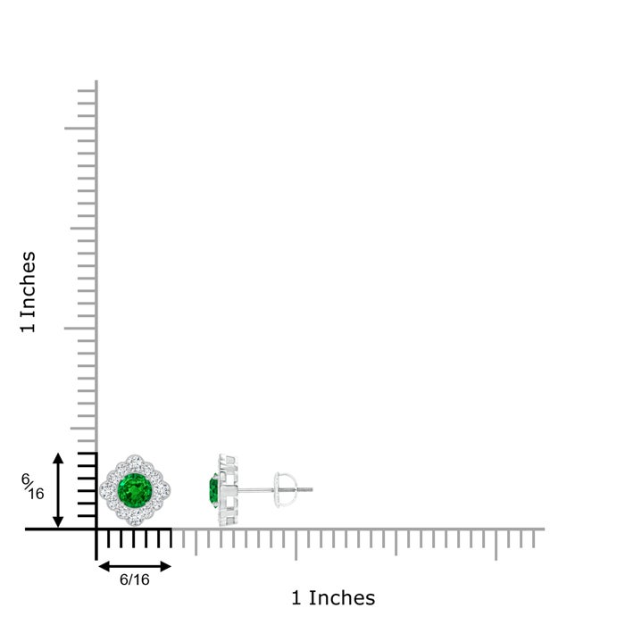 Lab-Grown-Round Emerald Flower Stud Earrings with Milgrain Detailing