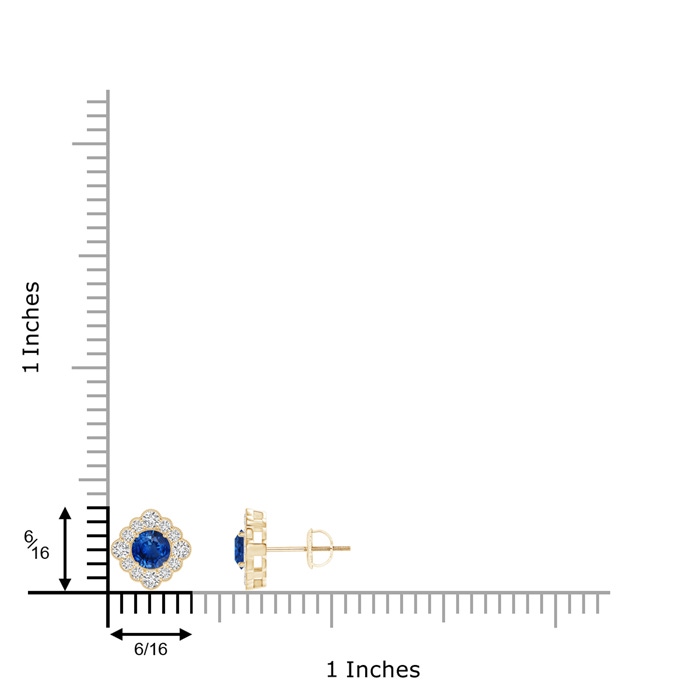 4mm AAA Round Sapphire Flower Stud Earrings with Milgrain Detailing in Yellow Gold product image