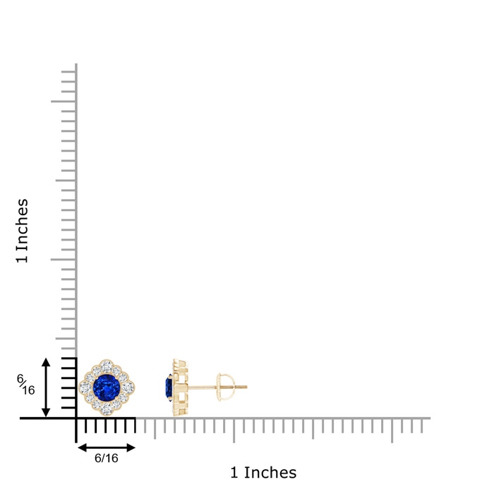 4mm AAAA Round Sapphire Flower Stud Earrings with Milgrain Detailing in Yellow Gold product image