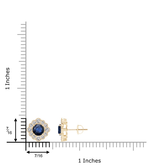 5mm AA Round Sapphire Flower Stud Earrings with Milgrain Detailing in Yellow Gold product image