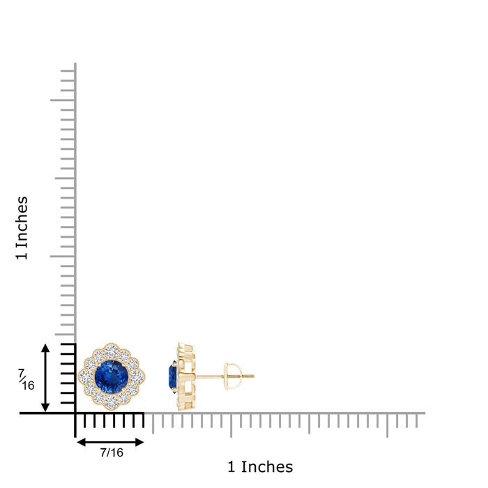 5mm AAA Round Sapphire Flower Stud Earrings with Milgrain Detailing in Yellow Gold product image