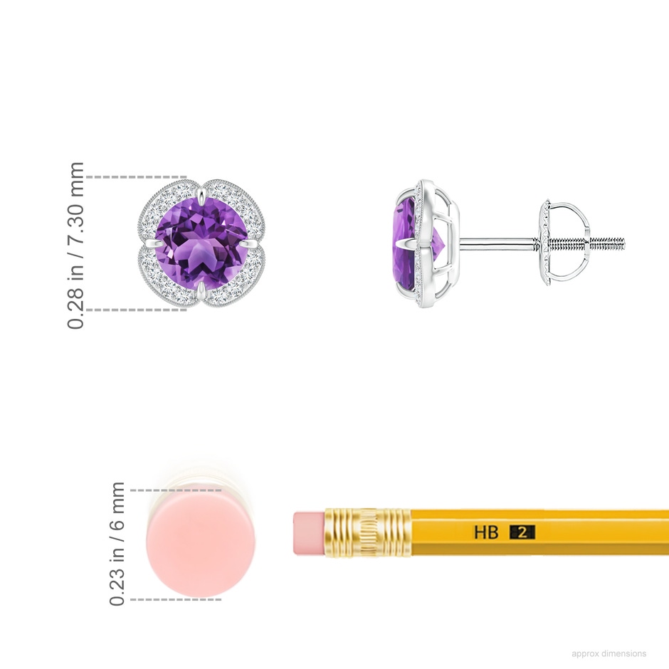 5mm AA Claw-Set Amethyst Clover Stud Earrings in White Gold ruler