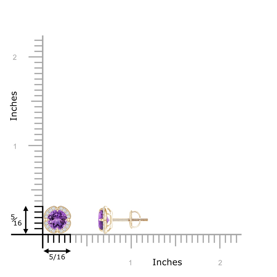5mm AA Claw-Set Amethyst Clover Stud Earrings in Yellow Gold ruler