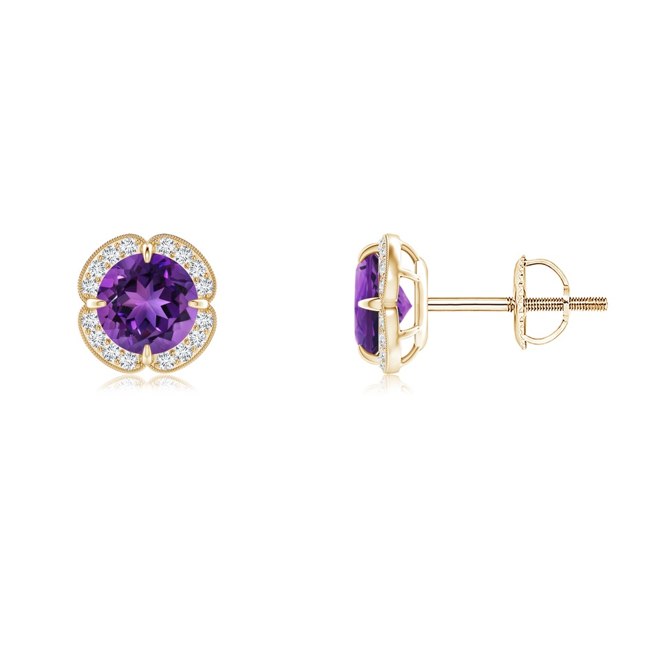 5mm AAAA Claw-Set Amethyst Clover Stud Earrings in Yellow Gold 