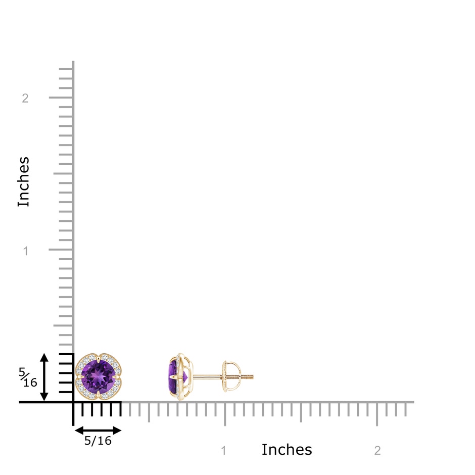 5mm AAAA Claw-Set Amethyst Clover Stud Earrings in Yellow Gold ruler