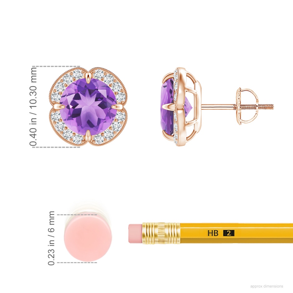 7mm A Claw-Set Amethyst Clover Stud Earrings in Rose Gold ruler