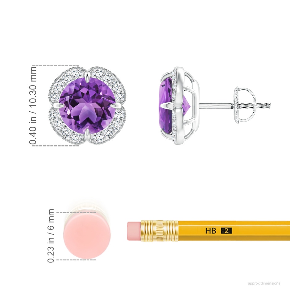 7mm AA Claw-Set Amethyst Clover Stud Earrings in White Gold ruler