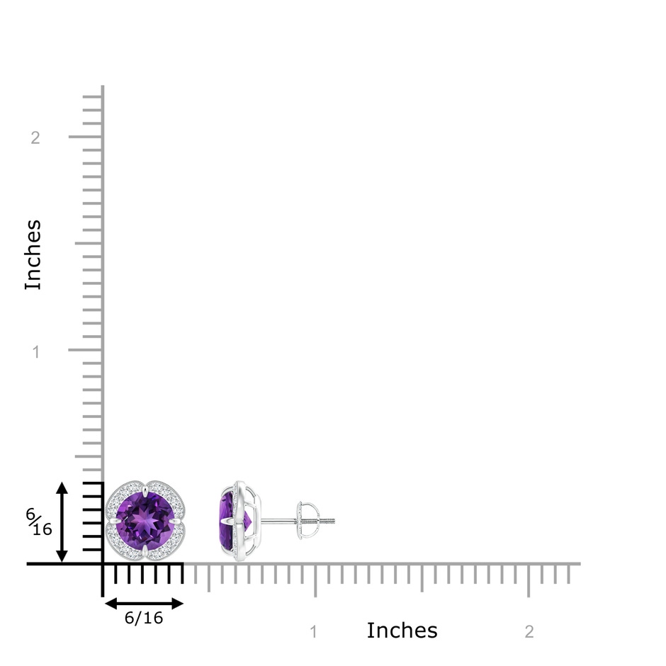 7mm AAAA Claw-Set Amethyst Clover Stud Earrings in P950 Platinum ruler