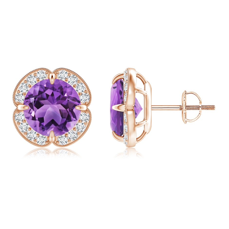 8mm AA Claw-Set Amethyst Clover Stud Earrings in Rose Gold 