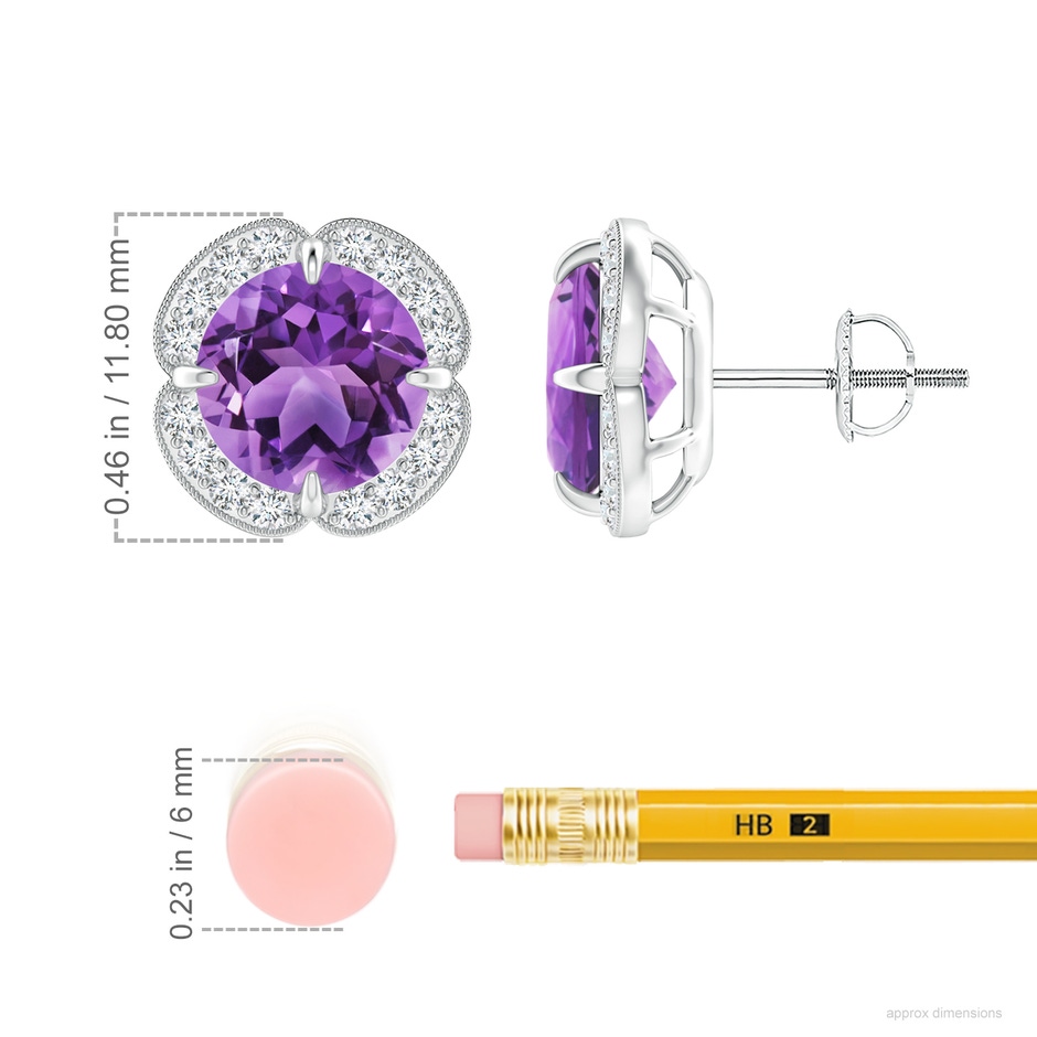 8mm AA Claw-Set Amethyst Clover Stud Earrings in White Gold ruler