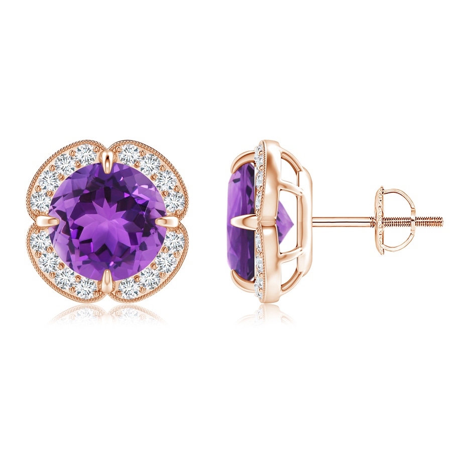 8mm AAA Claw-Set Amethyst Clover Stud Earrings in Rose Gold 