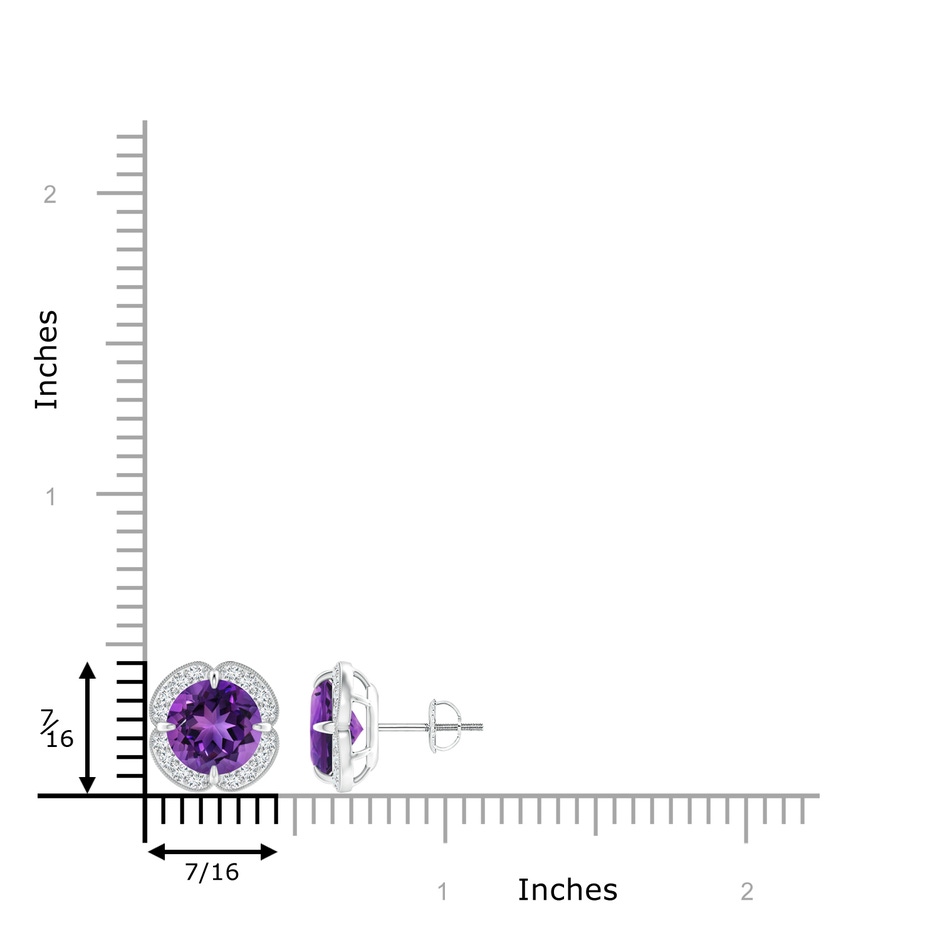 8mm AAAA Claw-Set Amethyst Clover Stud Earrings in P950 Platinum ruler