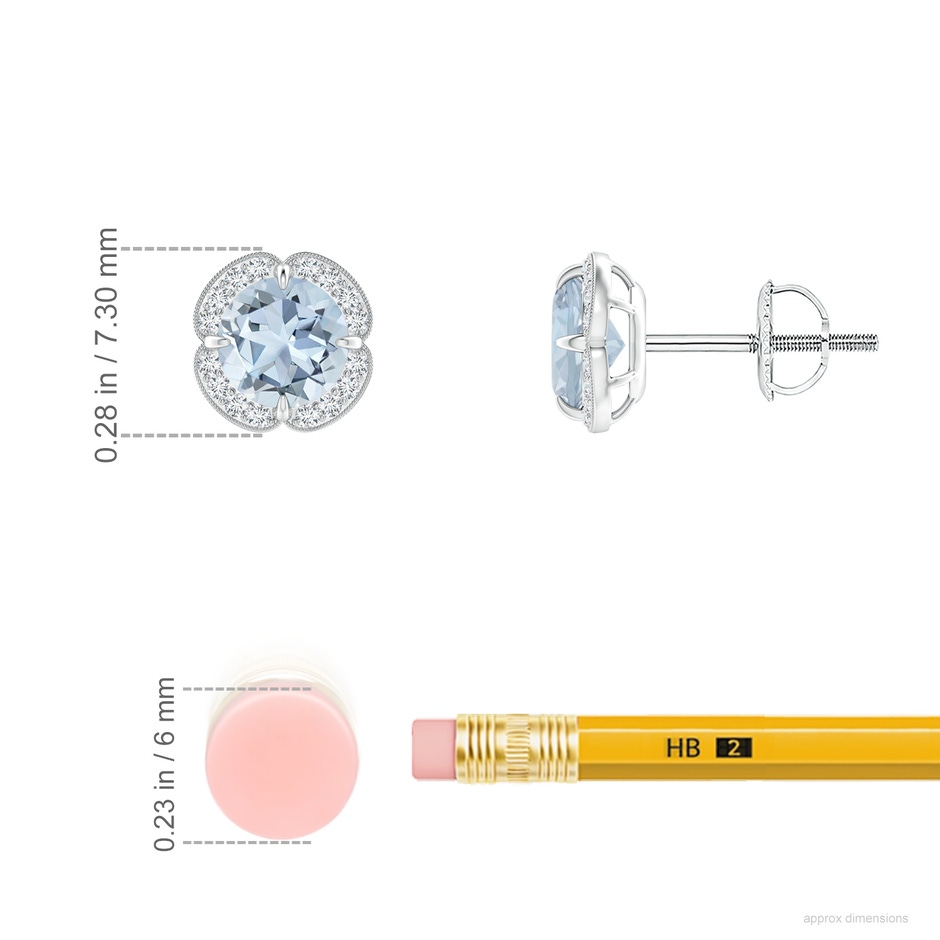5mm A Claw-Set Aquamarine Clover Stud Earrings in P950 Platinum ruler
