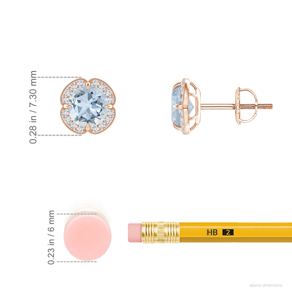 5mm A Claw-Set Aquamarine Clover Stud Earrings in Rose Gold ruler