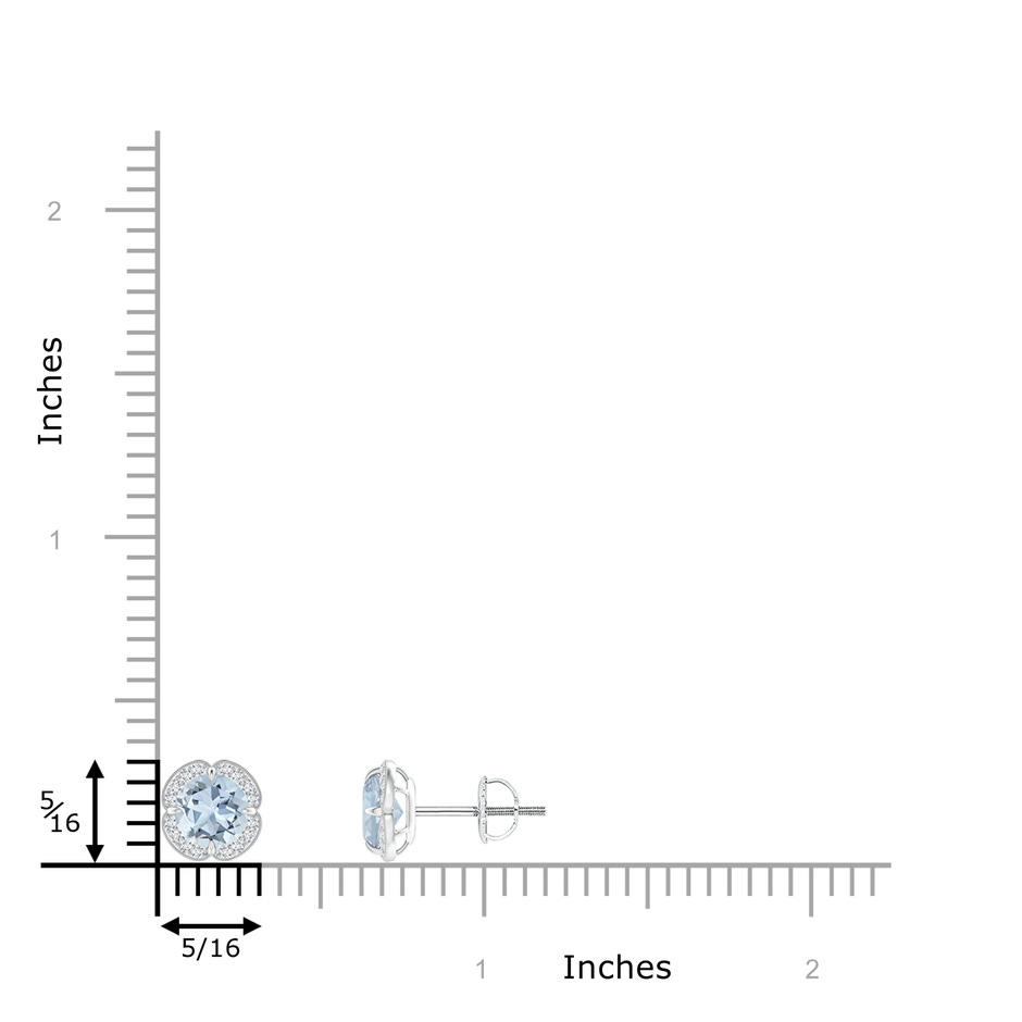 5mm A Claw-Set Aquamarine Clover Stud Earrings in White Gold ruler