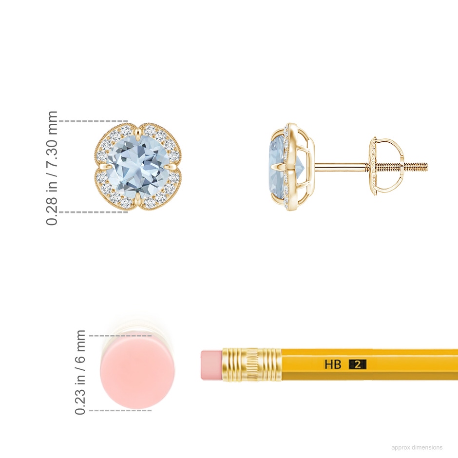5mm A Claw-Set Aquamarine Clover Stud Earrings in Yellow Gold ruler