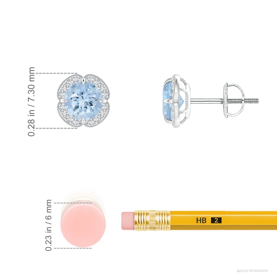 5mm AA Claw-Set Aquamarine Clover Stud Earrings in P950 Platinum ruler