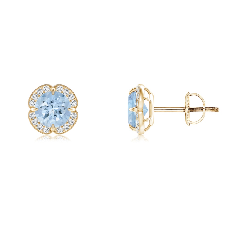 5mm AA Claw-Set Aquamarine Clover Stud Earrings in Yellow Gold 