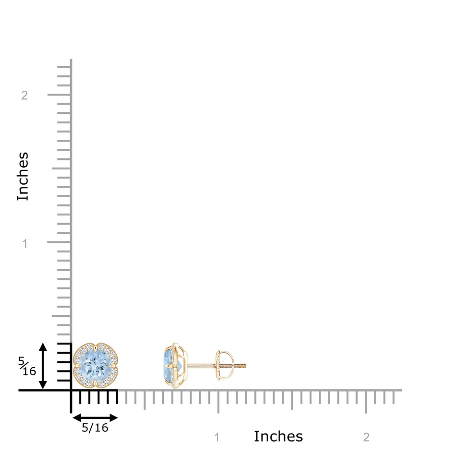 5mm AA Claw-Set Aquamarine Clover Stud Earrings in Yellow Gold ruler