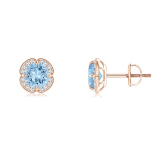 5mm AAA Claw-Set Aquamarine Clover Stud Earrings in Rose Gold