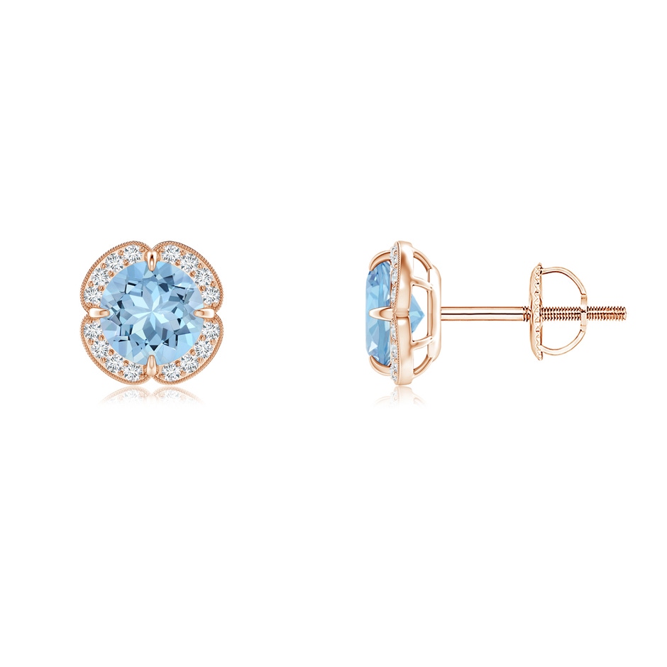 5mm AAA Claw-Set Aquamarine Clover Stud Earrings in Rose Gold 