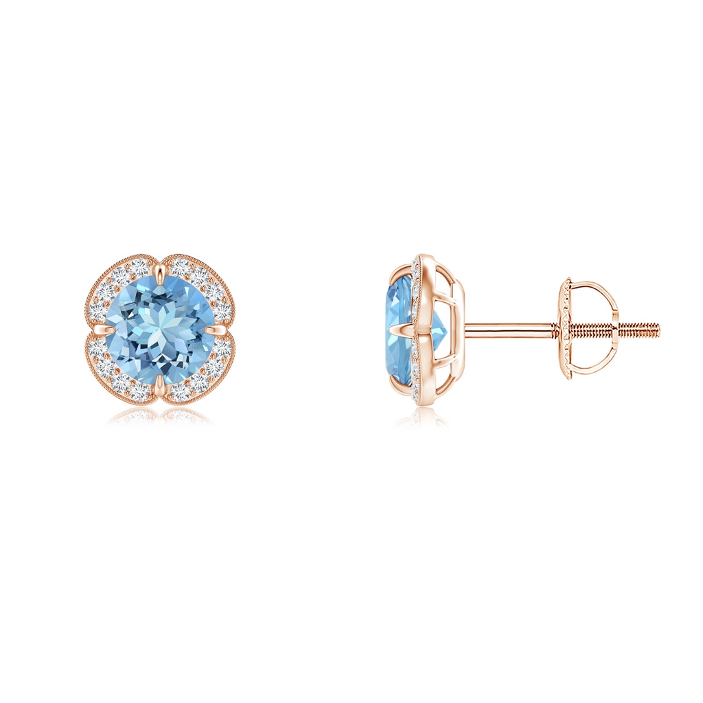 5mm AAAA Claw-Set Aquamarine Clover Stud Earrings in Rose Gold