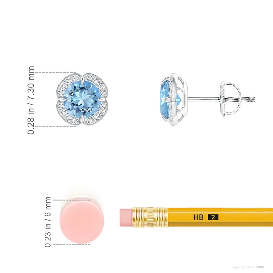 5mm AAAA Claw-Set Aquamarine Clover Stud Earrings in White Gold ruler