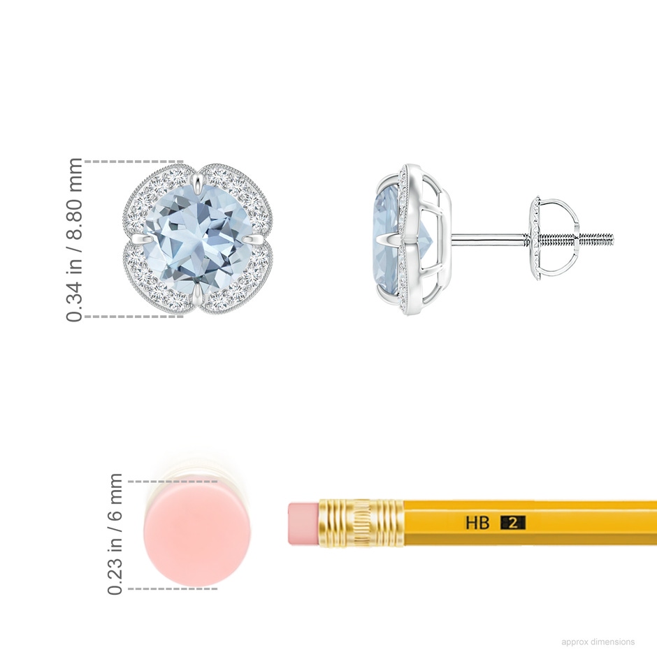 6mm A Claw-Set Aquamarine Clover Stud Earrings in P950 Platinum ruler
