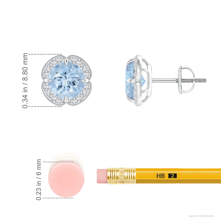 6mm AA Claw-Set Aquamarine Clover Stud Earrings in P950 Platinum ruler