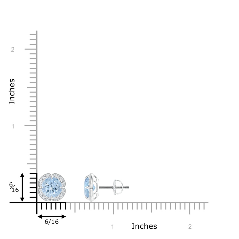 6mm AA Claw-Set Aquamarine Clover Stud Earrings in White Gold ruler