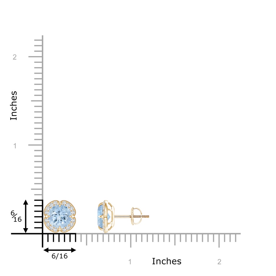 6mm AA Claw-Set Aquamarine Clover Stud Earrings in Yellow Gold ruler