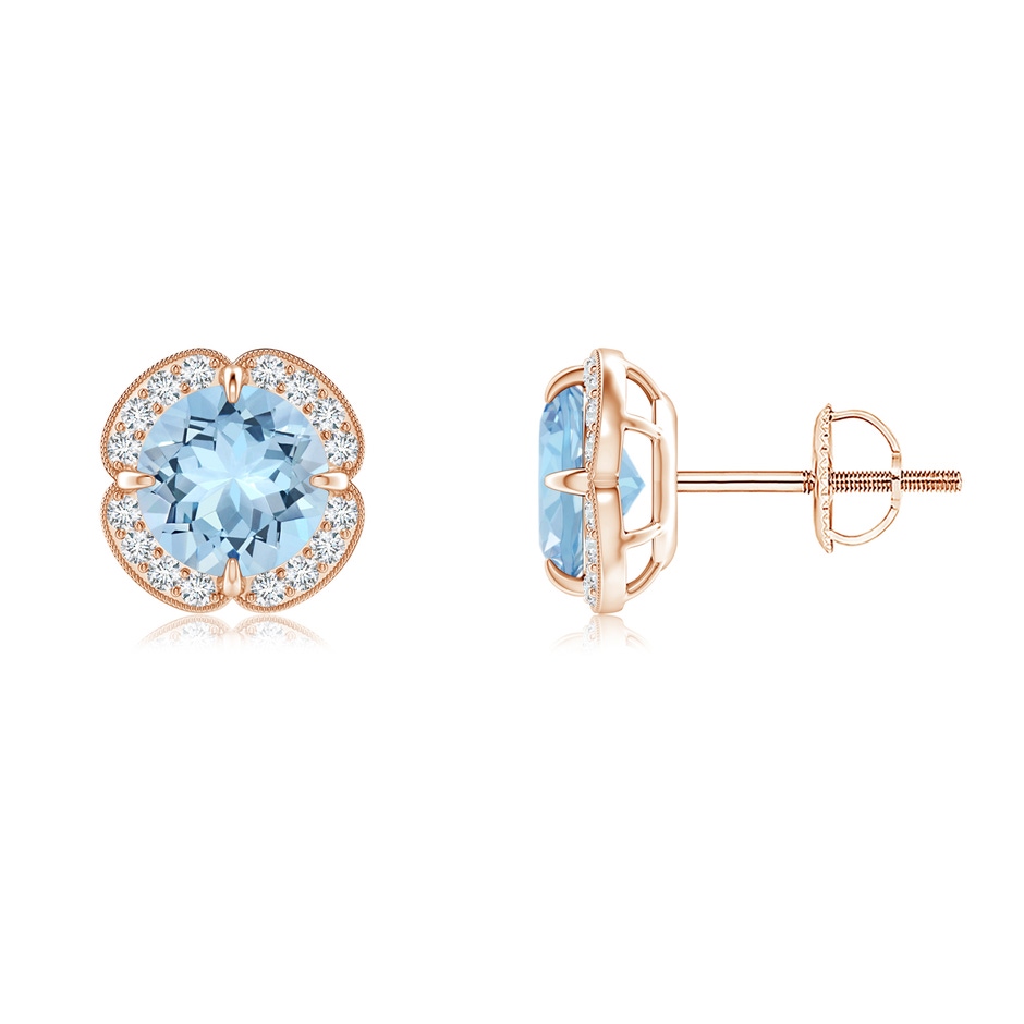 6mm AAA Claw-Set Aquamarine Clover Stud Earrings in Rose Gold 