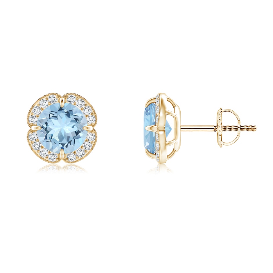 6mm AAA Claw-Set Aquamarine Clover Stud Earrings in Yellow Gold 