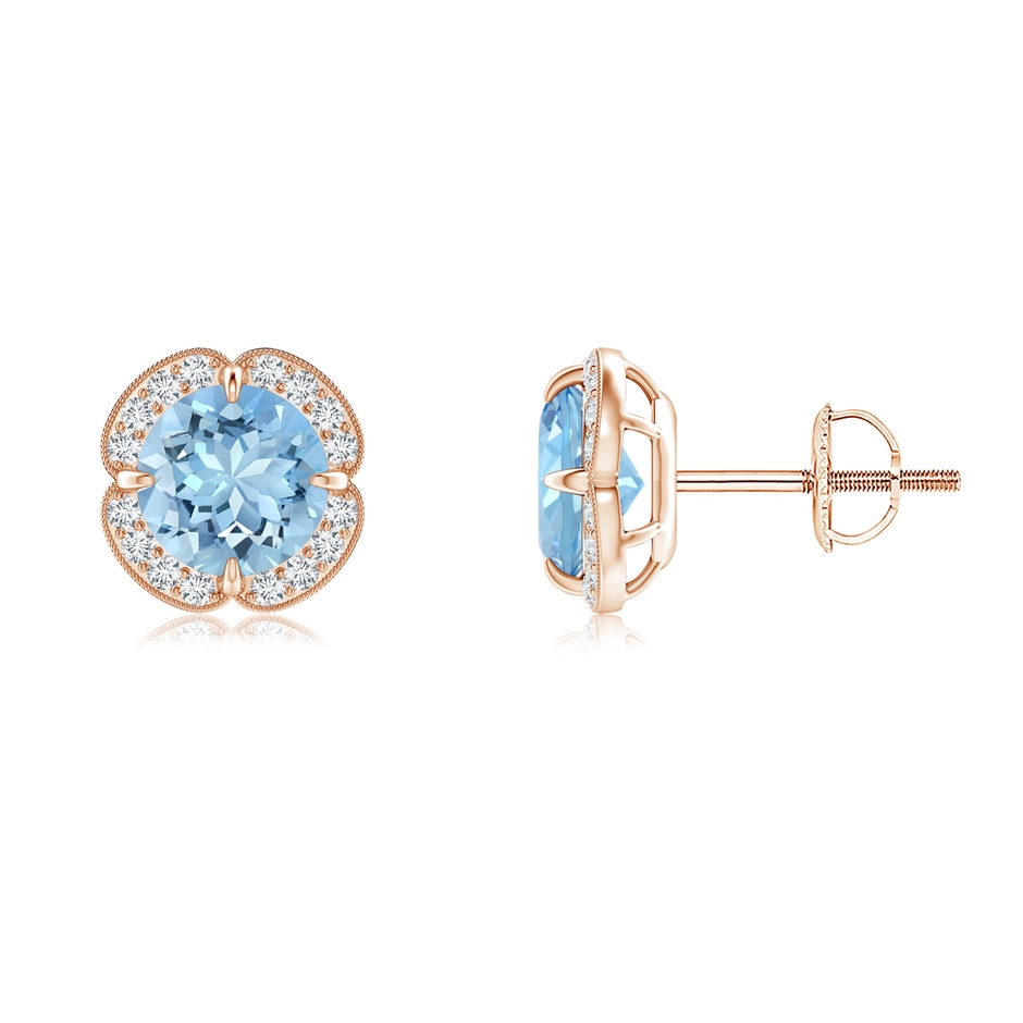 6mm AAAA Claw-Set Aquamarine Clover Stud Earrings in Rose Gold 