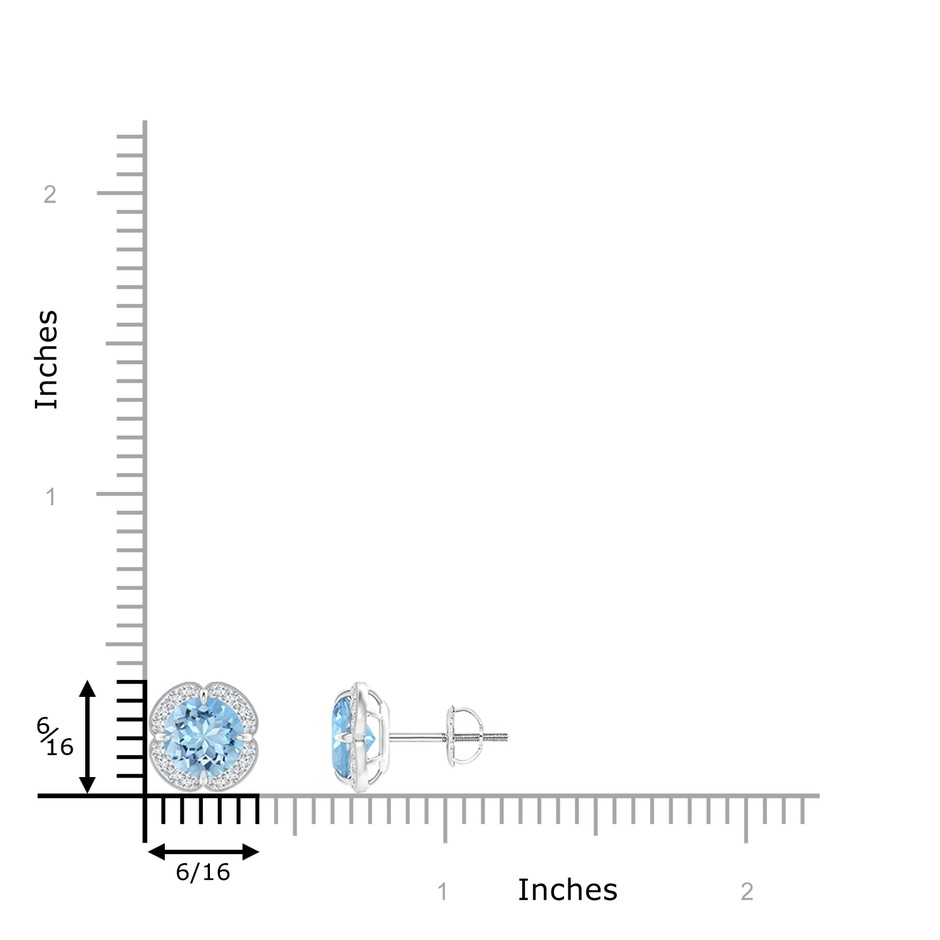 6mm AAAA Claw-Set Aquamarine Clover Stud Earrings in White Gold ruler